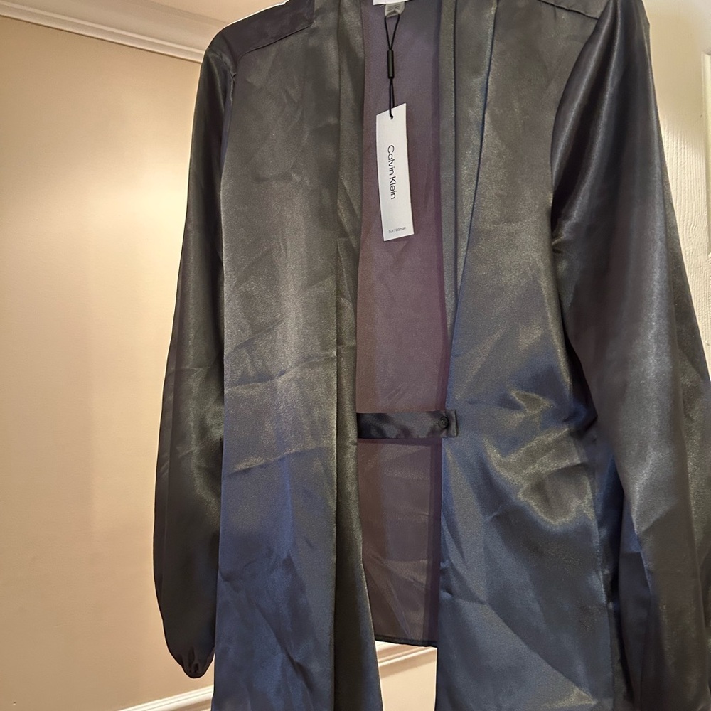 Calvin Klein Sheer Dark Grey Blouse - Picture 3 of 5